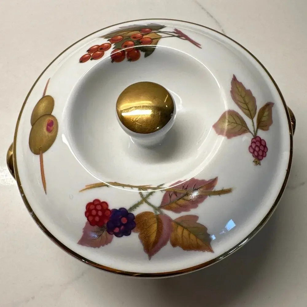 RARE Royal Worcester Evesham Gold 4” Round Covered Individual Casserole Dish